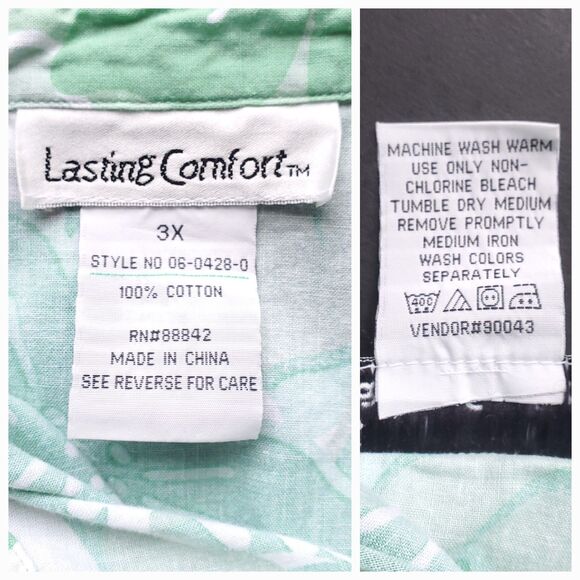 VTG Long Sleeve Cotton Shirt Dress Plus Sz 3X Green Floral Pearl Snap Pockets - Picture 6 of 12